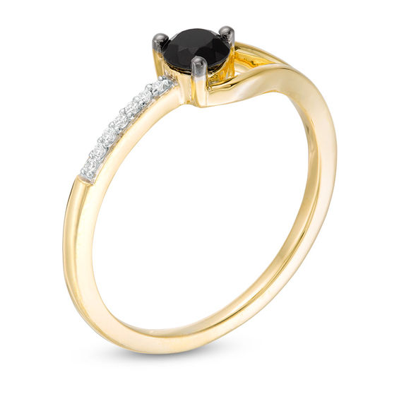 4.0mm Black Spinel and Diamond Accent Split Shank Ring in Sterling Silver with 14K Gold Plate