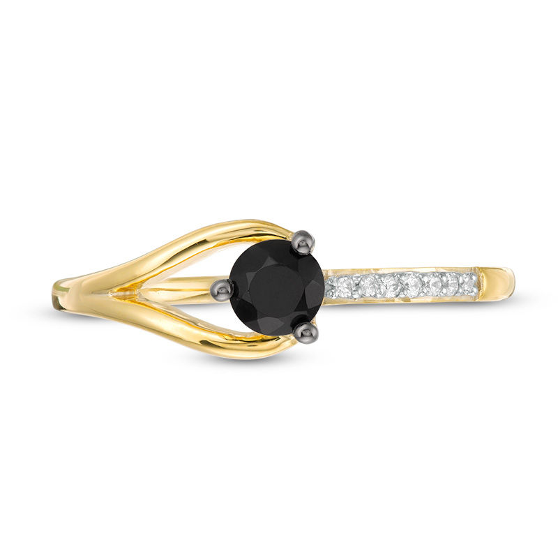4.0mm Black Spinel and Diamond Accent Split Shank Ring in Sterling Silver with 14K Gold Plate|Peoples Jewellers