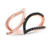 Thumbnail Image 0 of Black Spinel Open Leaves Bypass Ring in Sterling Silver with 14K Rose Gold Plate