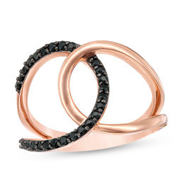 Black Spinel Interlocking Open Circles Ring in Sterling Silver with 14K Rose Gold Plate