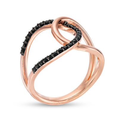 Black Spinel Interlocking Open Circles Ring in Sterling Silver with 14K Rose Gold Plate