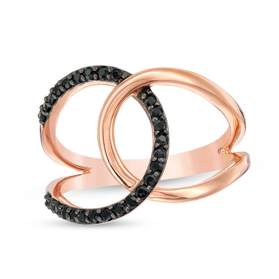 Black Spinel Interlocking Open Circles Ring in Sterling Silver with 14K Rose Gold Plate