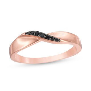 Black Spinel Pinched Bypass Ring in Sterling Silver with 14K Rose Gold Plate