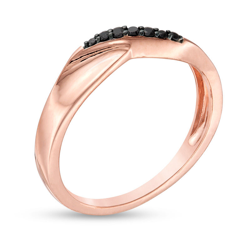 Black Spinel Pinched Bypass Ring in Sterling Silver with 14K Rose Gold Plate