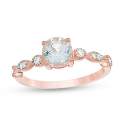 6.0mm Aquamarine and 0.11 CT. T.W. Diamond Vintage-Style Ring in 10K Rose Gold