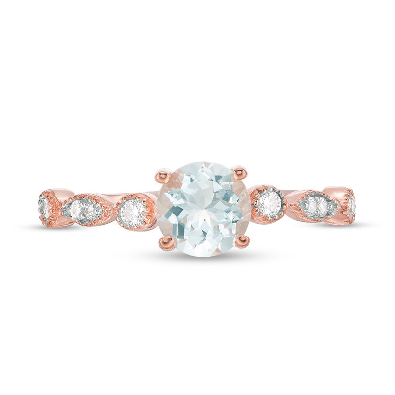 6.0mm Aquamarine and 0.11 CT. T.W. Diamond Vintage-Style Ring in 10K Rose Gold