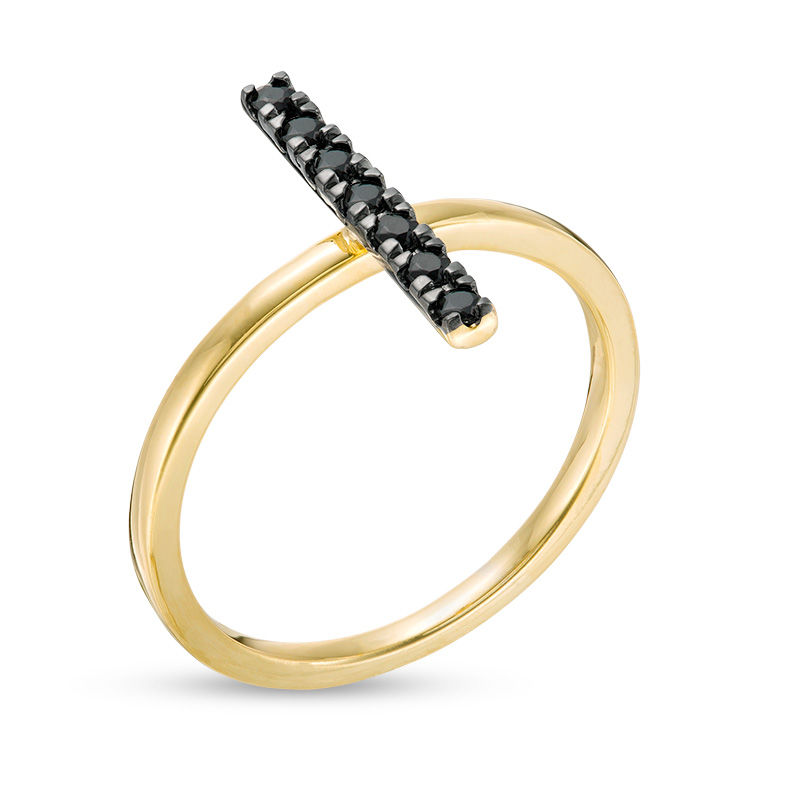 Black Spinel Stick Ring in Sterling Silver with 14K Gold Plate|Peoples Jewellers