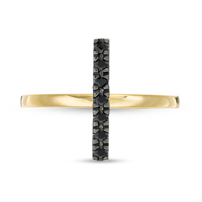 Black Spinel Stick Ring in Sterling Silver with 14K Gold Plate