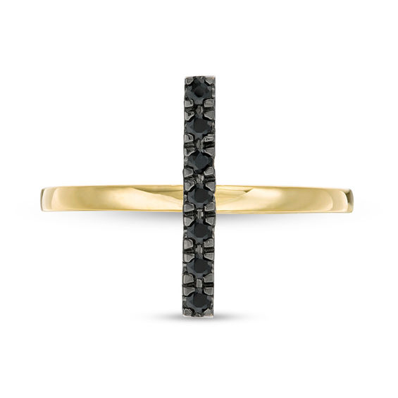 Black Spinel Stick Ring in Sterling Silver with 14K Gold Plate