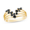 Thumbnail Image 0 of Black Spinel Multi-Row Split Shank Chevron Ring in Sterling Silver with 14K Gold Plate