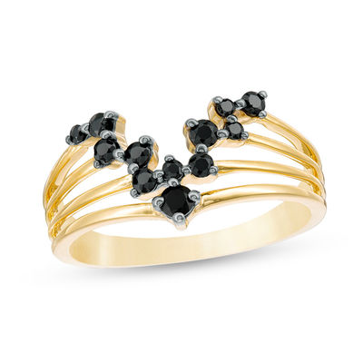 Black Spinel Multi-Row Split Shank Chevron Ring in Sterling Silver with 14K Gold Plate