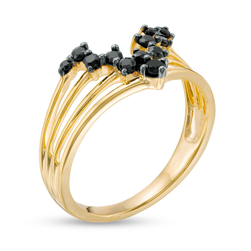 Black Spinel Multi-Row Split Shank Chevron Ring in Sterling Silver with 14K Gold Plate