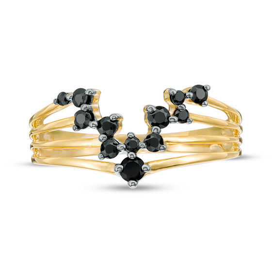 Black Spinel Multi-Row Split Shank Chevron Ring in Sterling Silver with 14K Gold Plate