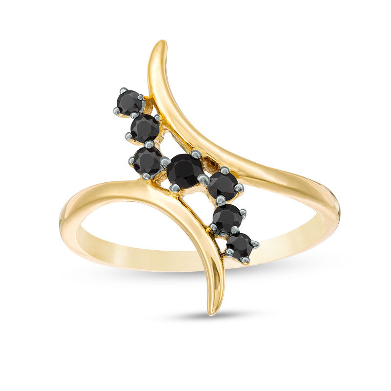 Black Spinel Cascading Bypass Ring in Sterling Silver with 14K Gold Plate|Peoples Jewellers