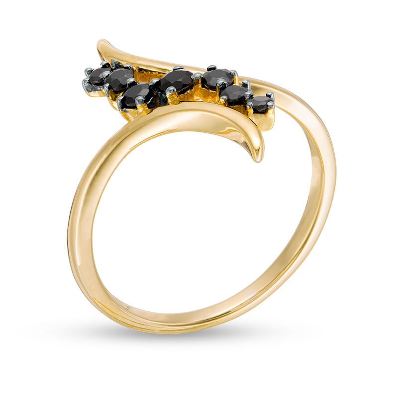 Black Spinel Cascading Bypass Ring in Sterling Silver with 14K Gold Plate|Peoples Jewellers