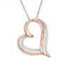 Thumbnail Image 0 of 0.04 CT. T.W. Diamond Tilted Double Heart Pendant in Sterling Silver and 10K Rose Gold