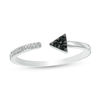 Thumbnail Image 0 of Black Spinel and Diamond Accent Triangle Open Shank Ring in Sterling Silver