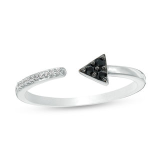 Black Spinel and Diamond Accent Triangle Open Shank Ring in Sterling Silver