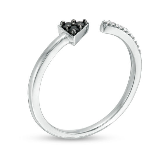 Black Spinel and Diamond Accent Triangle Open Shank Ring in Sterling Silver