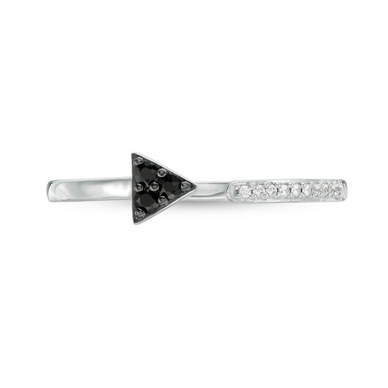 Black Spinel and Diamond Accent Triangle Open Shank Ring in Sterling Silver