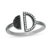 Black Spinel and 0.065 CT. T.W. Diamond Circle Open Shank Ring in Sterling Silver with Black Rhodium