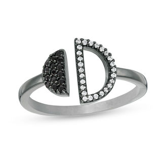 Black Spinel and 0.065 CT. T.W. Diamond Circle Open Shank Ring in Sterling Silver with Black Rhodium