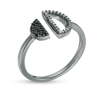 Black Spinel and 0.065 CT. T.W. Diamond Circle Open Shank Ring in Sterling Silver with Black Rhodium