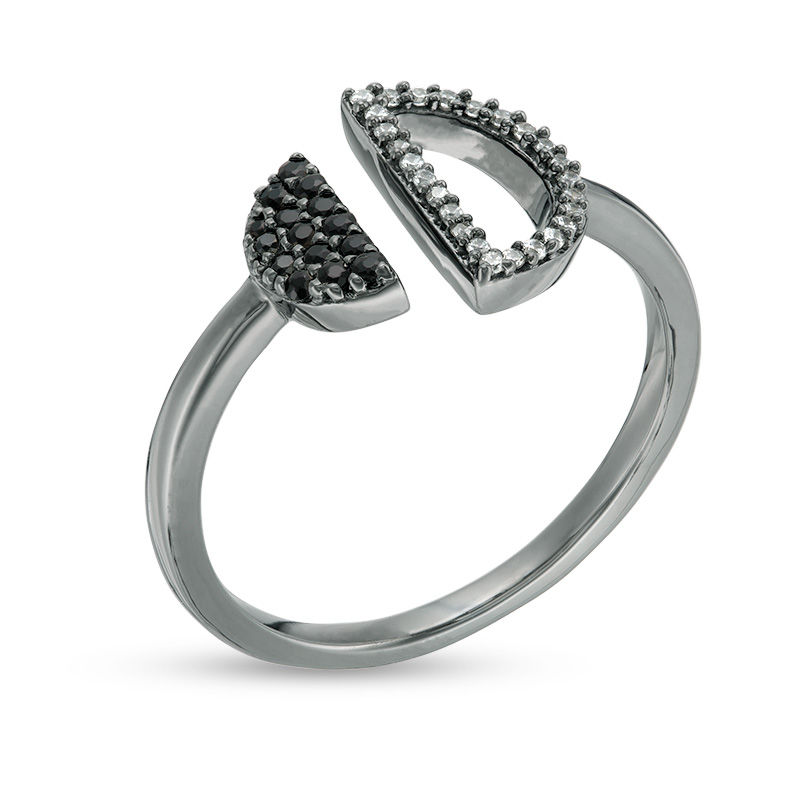 Black Spinel and 0.065 CT. T.W. Diamond Circle Open Shank Ring in Sterling Silver with Black Rhodium|Peoples Jewellers