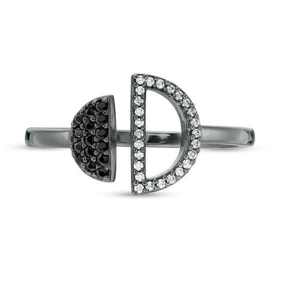 Black Spinel and 0.065 CT. T.W. Diamond Circle Open Shank Ring in Sterling Silver with Black Rhodium