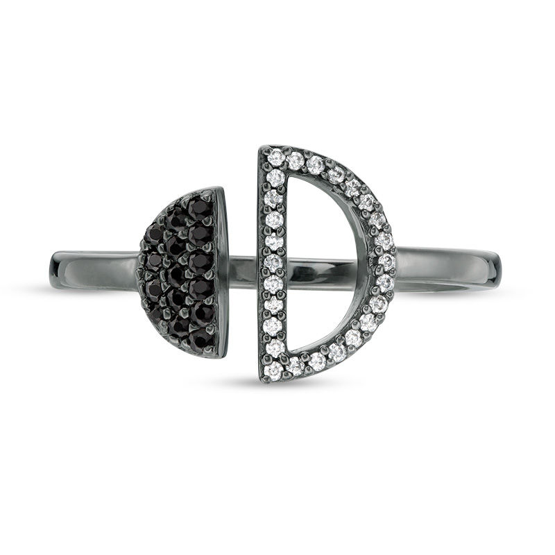 Black Spinel and 0.065 CT. T.W. Diamond Circle Open Shank Ring in Sterling Silver with Black Rhodium|Peoples Jewellers