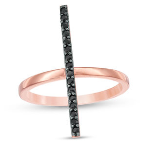 Black Spinel Stick Ring in Sterling Silver with 14K Rose Gold Plate