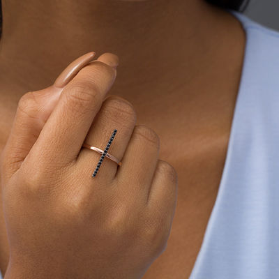 Black Spinel Stick Ring in Sterling Silver with 14K Rose Gold Plate