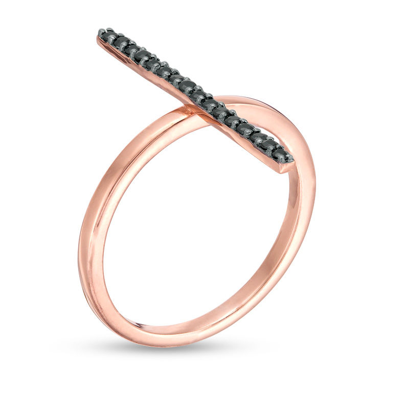 Black Spinel Stick Ring in Sterling Silver with 14K Rose Gold Plate