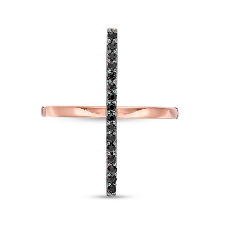 Black Spinel Stick Ring in Sterling Silver with 14K Rose Gold Plate