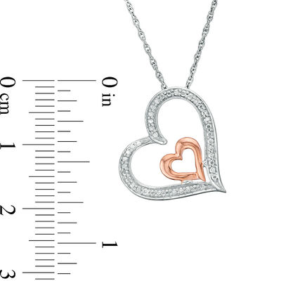 Diamond Accent Tilted Double Heart Pendant in Sterling Silver and 10K Rose Gold