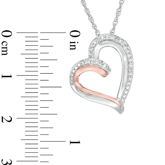 Diamond Accent Tilted Double Row Heart Pendant in Sterling Silver and 10K Rose Gold