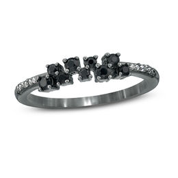 Black Spinel and Diamond Accent Bubbles Ring in 10K Gold with Black Rhodium