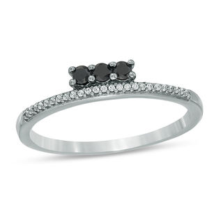 Black Spinel and 0.04 CT. T.W. Diamond Three Stone Ring in Sterling Silver with Black Rhodium