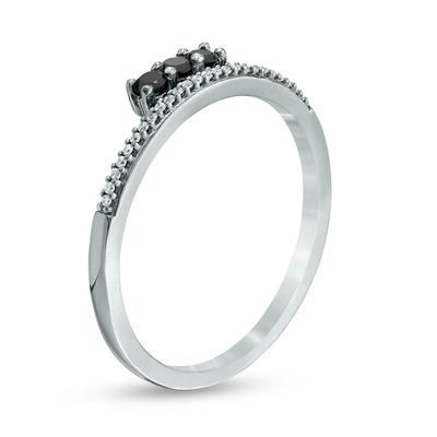 Black Spinel and 0.04 CT. T.W. Diamond Three Stone Ring in Sterling Silver with Black Rhodium