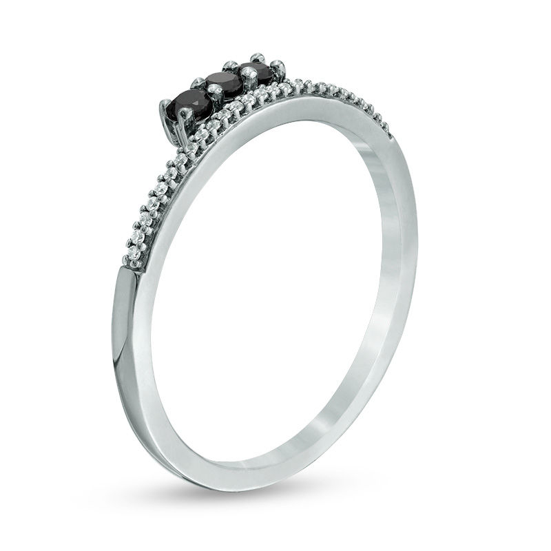 Black Spinel and 0.04 CT. T.W. Diamond Three Stone Ring in Sterling Silver with Black Rhodium|Peoples Jewellers