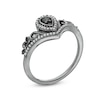 Black Spinel and Lab-Created White Sapphire Pear Frame Tiara Ring in Sterling Silver with Black Rhodium