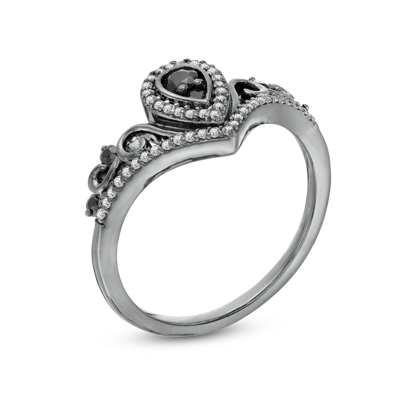 Black Spinel and Lab-Created White Sapphire Pear Frame Tiara Ring in Sterling Silver with Black Rhodium|Peoples Jewellers