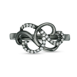 Lab-Created White Sapphire Scroll Ring in Sterling Silver with Black Rhodium