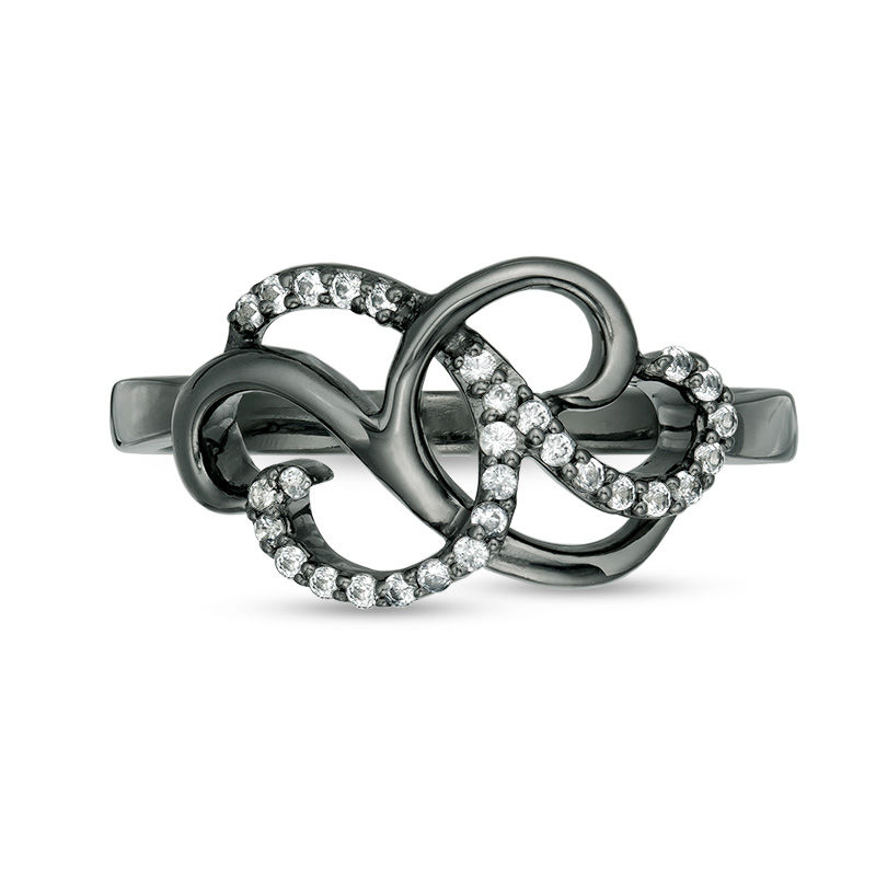 Lab-Created White Sapphire Scroll Ring in Sterling Silver with Black Rhodium|Peoples Jewellers