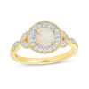 5.5mm Lab-Created Opal and 0.14 CT. T.W. Diamond Frame Vintage-Style Ring in 10K Gold