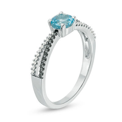 5.0mm Blue Topaz and 0.14 CT. T.W. Enhanced Black and White Diamond Criss-Cross Ring in Sterling Silver