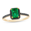 Thumbnail Image 0 of Emerald-Cut Lab-Created Emerald and 0.14 CT. T.W. Black Diamond Frame Ring in 10K Gold