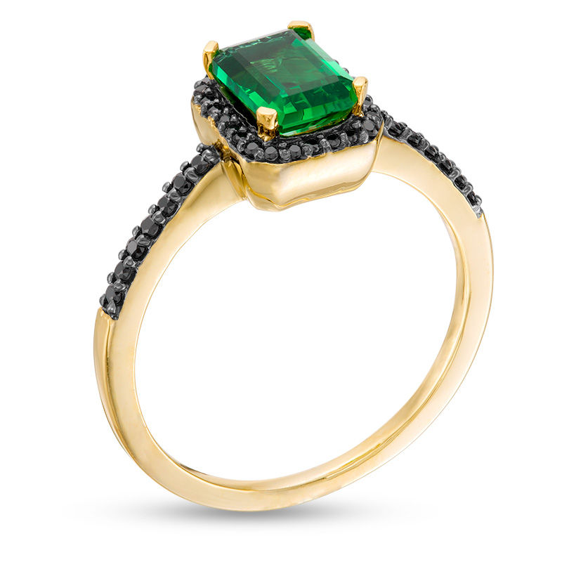Emerald-Cut Lab-Created Emerald and 0.14 CT. T.W. Black Diamond Frame Ring in 10K Gold|Peoples Jewellers