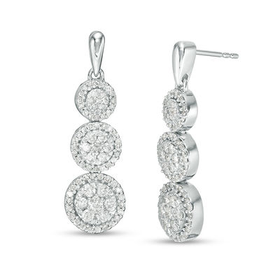 0.95 CT. T.W. Composite Diamond Frame Three-Stone Drop Earrings in 10K Gold