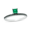 Thumbnail Image 0 of Princess-Cut Lab-Created Emerald and 0.11 CT. T.W. Black Diamond Ring in Sterling Silver